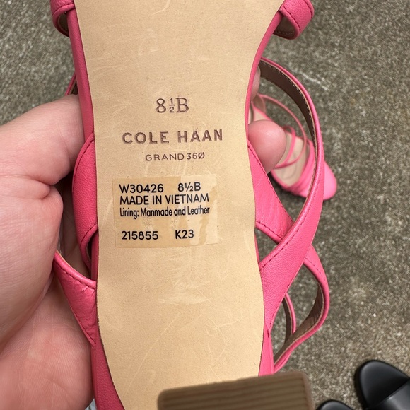 NWT Cole Haan sexy, pink, chunky healed, gold, accented, genuine leather, lacey - Picture 4 of 4